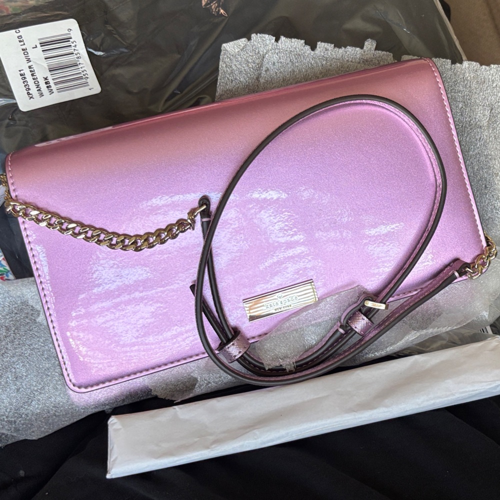 kate spade NWT Kenzie small Metallic Quartz Pink Convertinle Crossbody Clutch - Picture 16 of 16